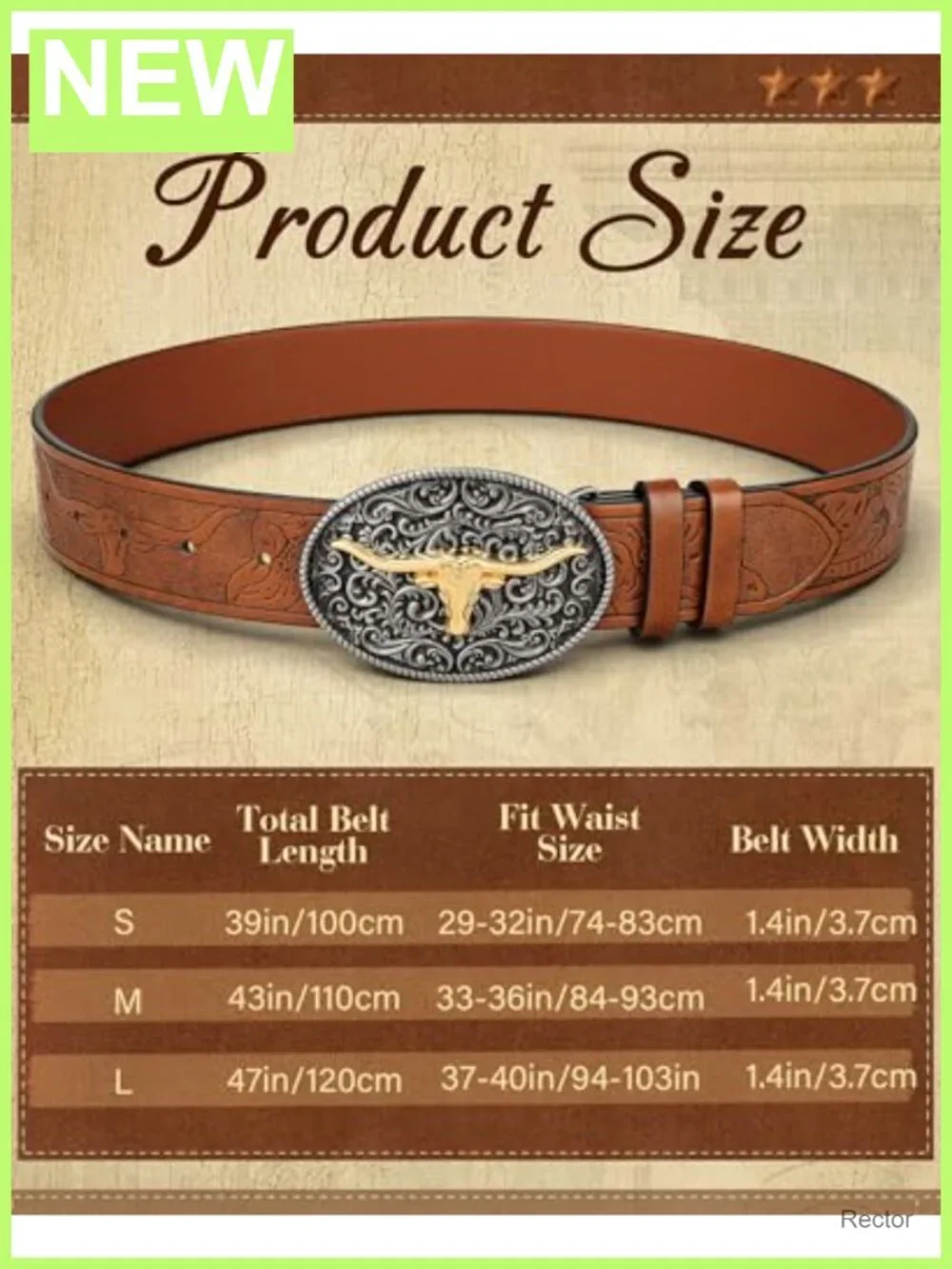 Vintage Western Cowgirl Belt Embossed PU Leather Bull Buckle Adjustable